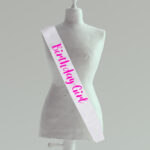 White Birthday Sash Magenta Text